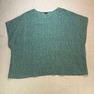 VIVID Women's 4X 100% Linen Teal Boxy Short Sleeve Top Plus Size